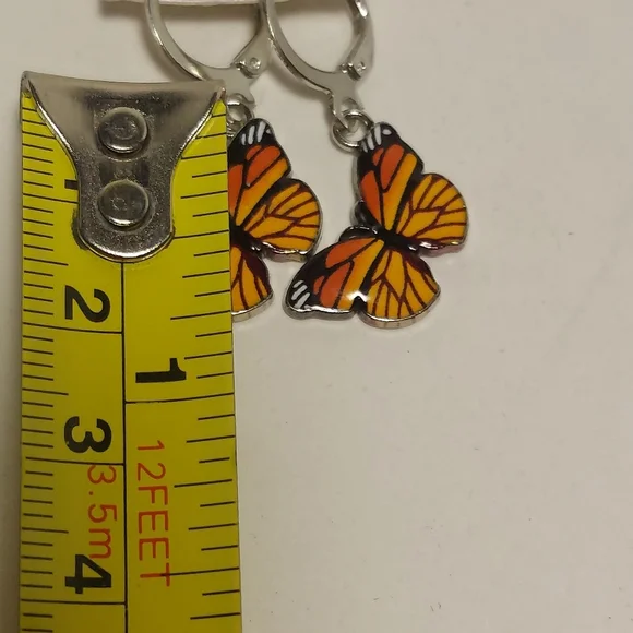 Drop Dangle Monarch Butterfly Earrings Fashion Silver Tone Insect Jewelry Orange - Picture 6 of 6